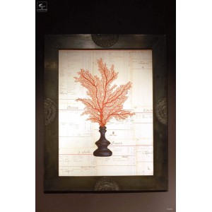 Tableau gorgone rouge cadre cuivre estampillé