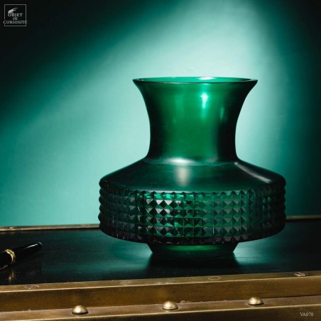 Vase col large vert mat bande pointes de diamants Vase col large vert mat bande pointes de diamants