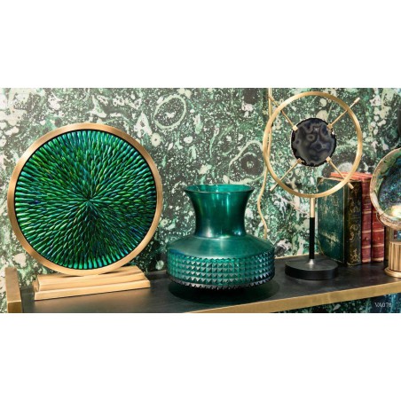 Vase col large vert mat bande pointes de diamants Vase col large vert mat bande pointes de diamants