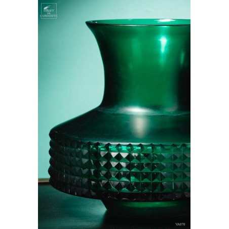 Vase col large vert mat bande pointes de diamants Vase col large vert mat bande pointes de diamants