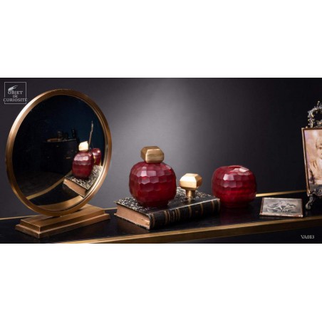 Red grenade vase with brass stopper