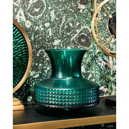 Vase col large vert mat bande pointes de diamants Vase col large vert mat bande pointes de diamants