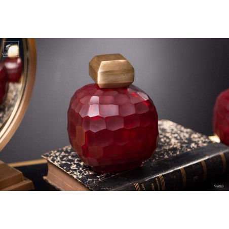 Red grenade vase with brass stopper