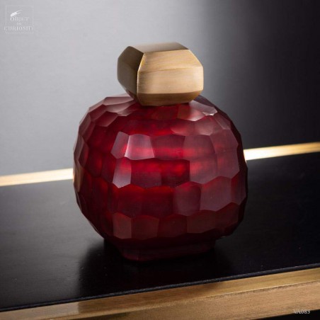 Red grenade vase with brass stopper