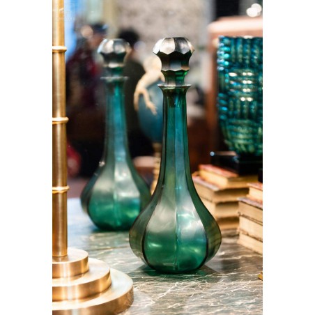 Faceted decanter amber green