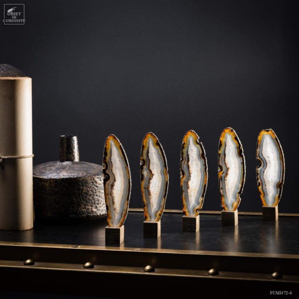 Série de 5 agates en tranches support laiton cube - Brésil