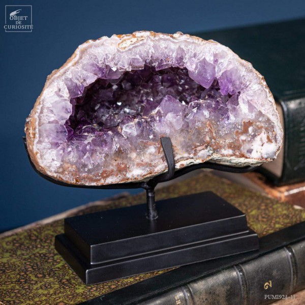 Amethyst geode in a matrix on black base