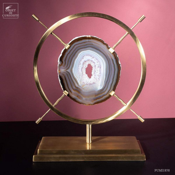 Agate slice in brass adjustable round...