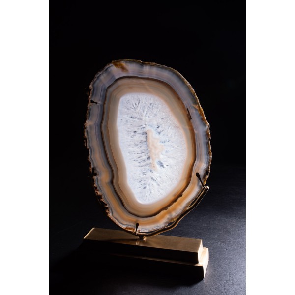Agate en tranche  sur socle laiton