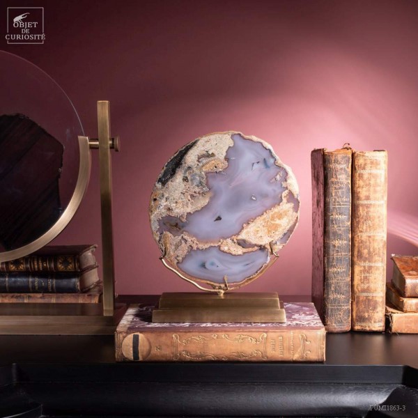 Agate en tranche  sur socle laiton