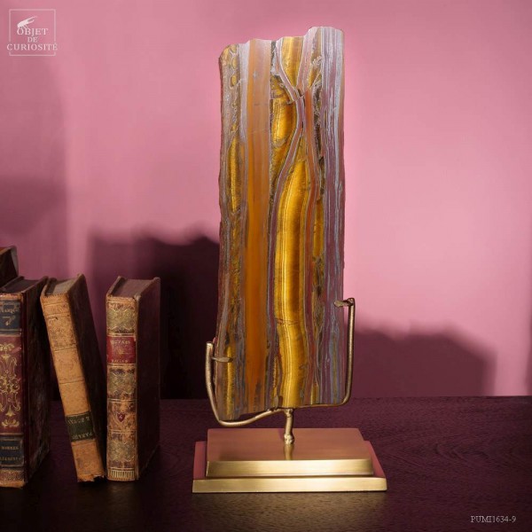 Plaque oeil de tigre- socle laiton