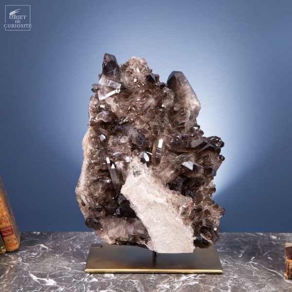 Black crystal cluster (11kg) on brass...