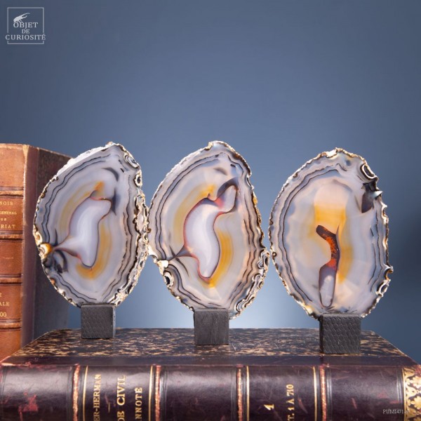 Série de 3 tranches d'agate -support...