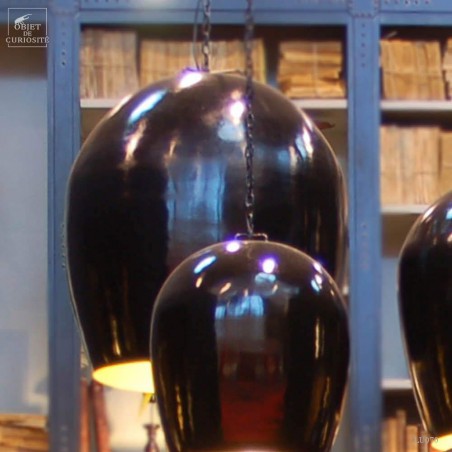 Lustre oeuf TGM noir/ intér. doré 72X72X74cm 2.,5m de fil