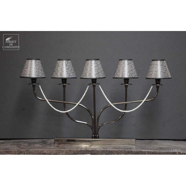 Lampe à poser 5 bras graphite perles de rivière ABJ fleuris