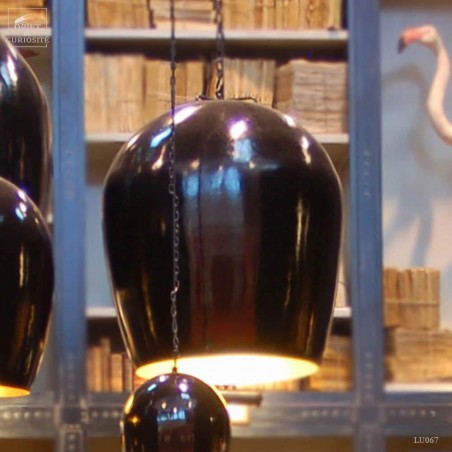 Lustre oeuf GM noir/ intér. doré 63X63X66cm 2.5m de fil