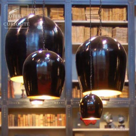 Lustre oeuf GM noir/ intér. doré 63X63X66cm 2.5m de fil