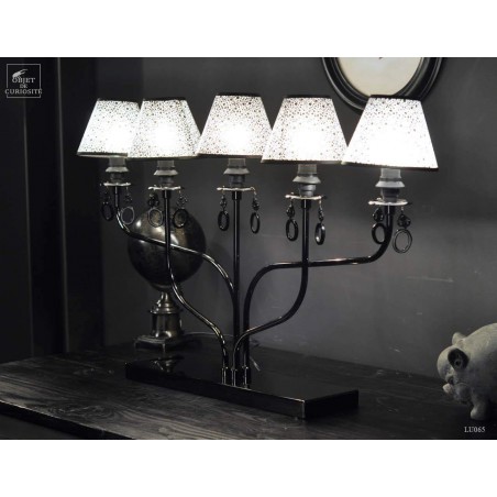 Lampe à poser 5 bras graphite pampilles onyx noir ABJ fleuris