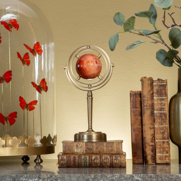 Carnelian ball, spinning brass stand