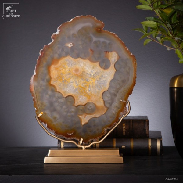 Tranche d'agate dorée sur base laiton