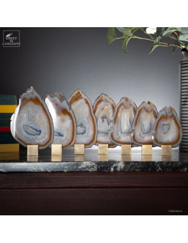 Serie of 7 agate slices on brass...