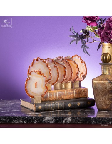 Serie of 7 agate slices on brass...