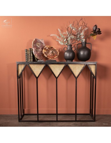 Black metal and wicker console