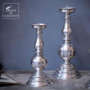 Bougeoir Carlos 2 en laiton plaqué argent Hauteur 40cm