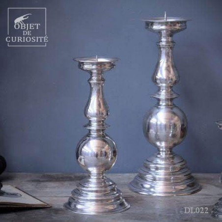 Bougeoir Carlos 2 en laiton plaqué argent Hauteur 40cm