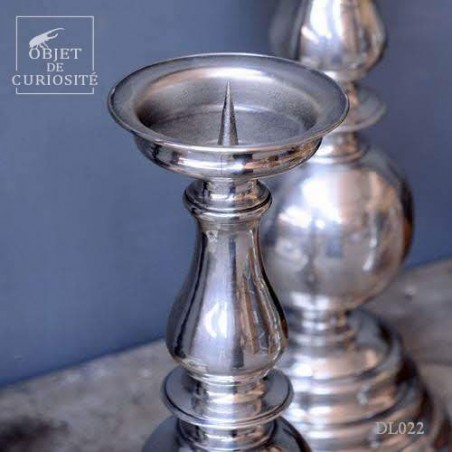 Bougeoir Carlos 2 en laiton plaqué argent Hauteur 40cm
