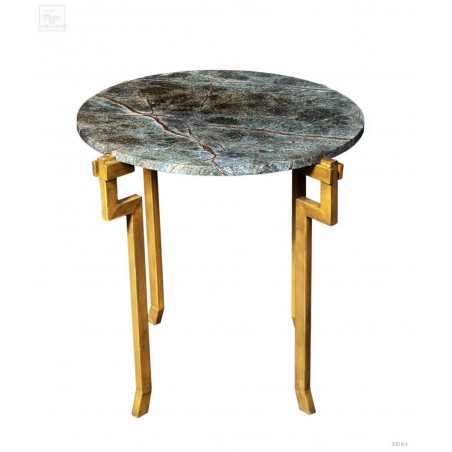 Green marble top  & golden iron base table