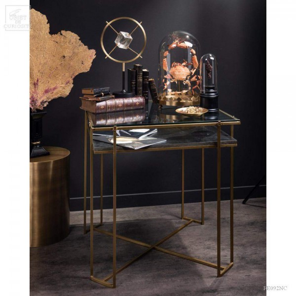 Display square table with black marble and glass
