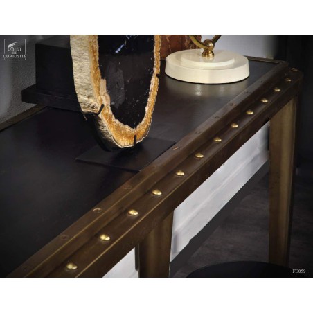 Brass and wood industrial-chic  console
