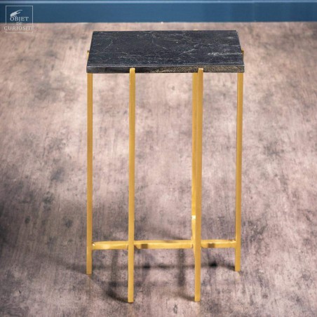Black marble table with brass feet
