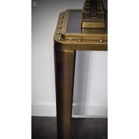 Brass and wood industrial-chic  console