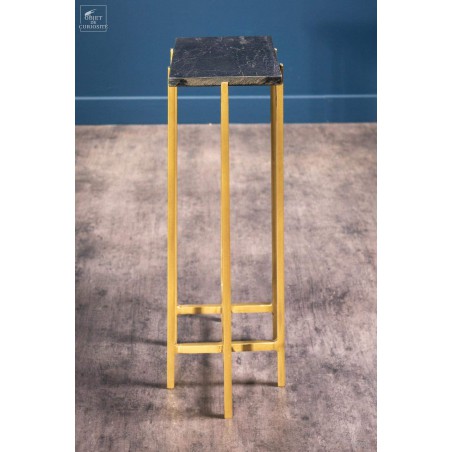 Black marble table with brass feet