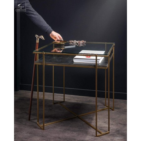 Display square table with black marble and glass