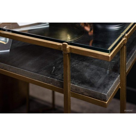 Display square table with black marble and glass