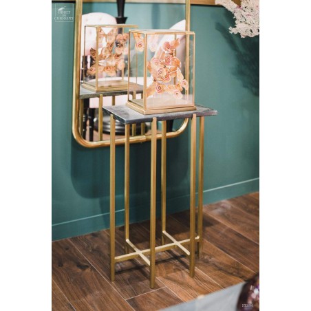 Black marble table with brass feet