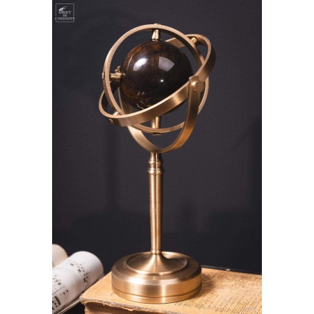Tiger Eye mineral ball, spinning brass stand