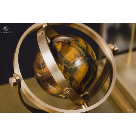 Tiger Eye mineral ball, spinning brass stand