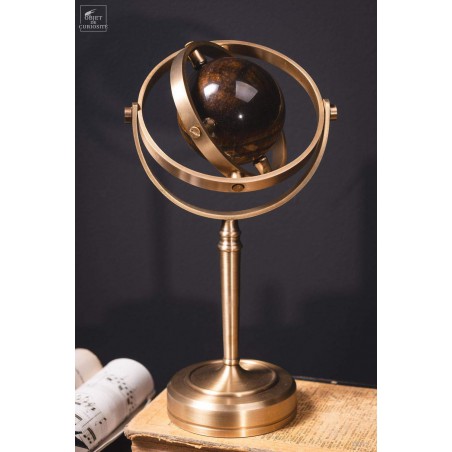 Tiger Eye mineral ball, spinning brass stand