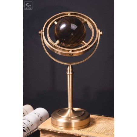 Tiger Eye mineral ball, spinning brass stand