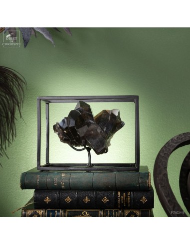 Black crystal in a black metal cage