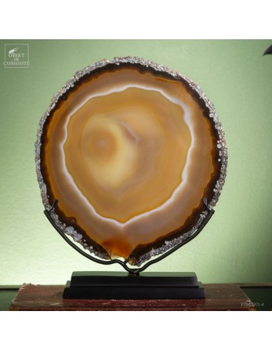 Golden Agate slice on black base