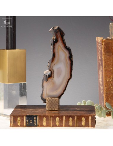 Tranche d'agate support cube laiton -...