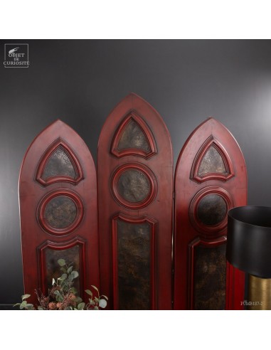 solid wood and copper red folding screen