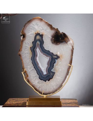 Agate slice on brass base