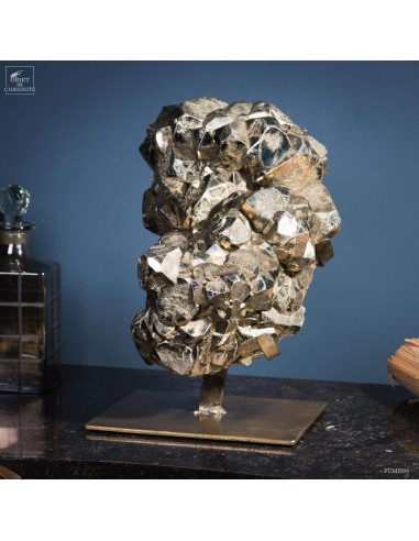 Pyrite on brass stand