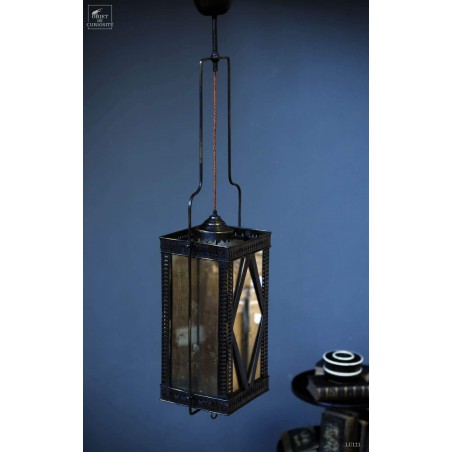 Lustre miroirs vieillis PM structure fer rectangulaire